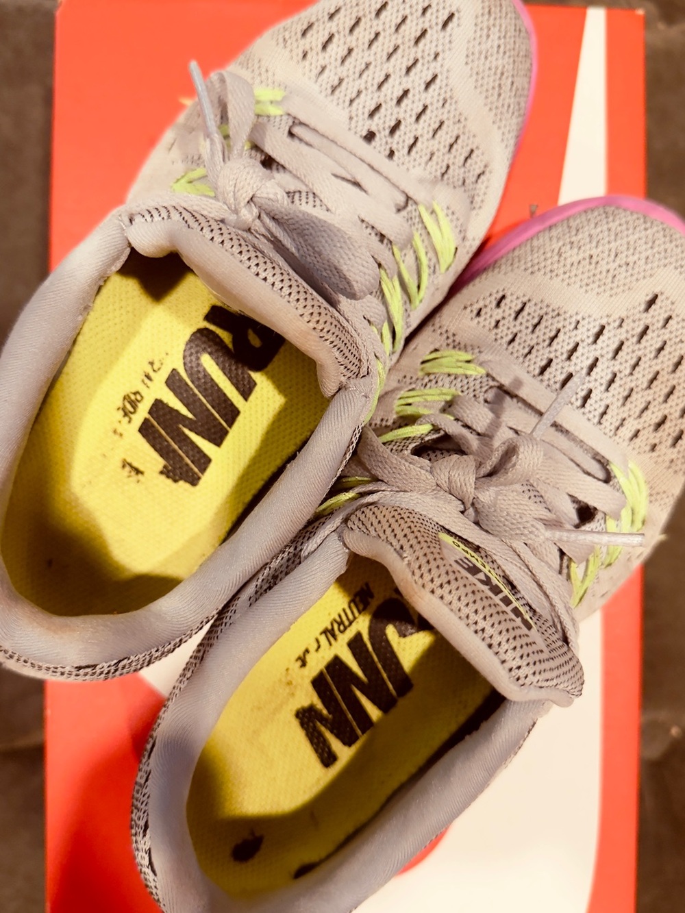 Nike Light Gray Running Shoes with Pink Sole and Lime Accents